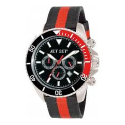 Montre homme tissu bicolore noir-rouge JET SET J21203-11