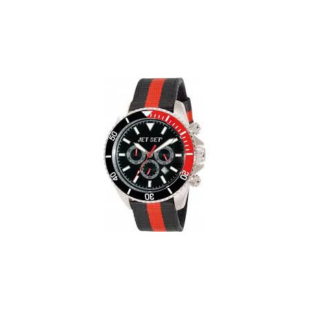 Montre homme tissu bicolore noir-rouge JET SET J21203-11